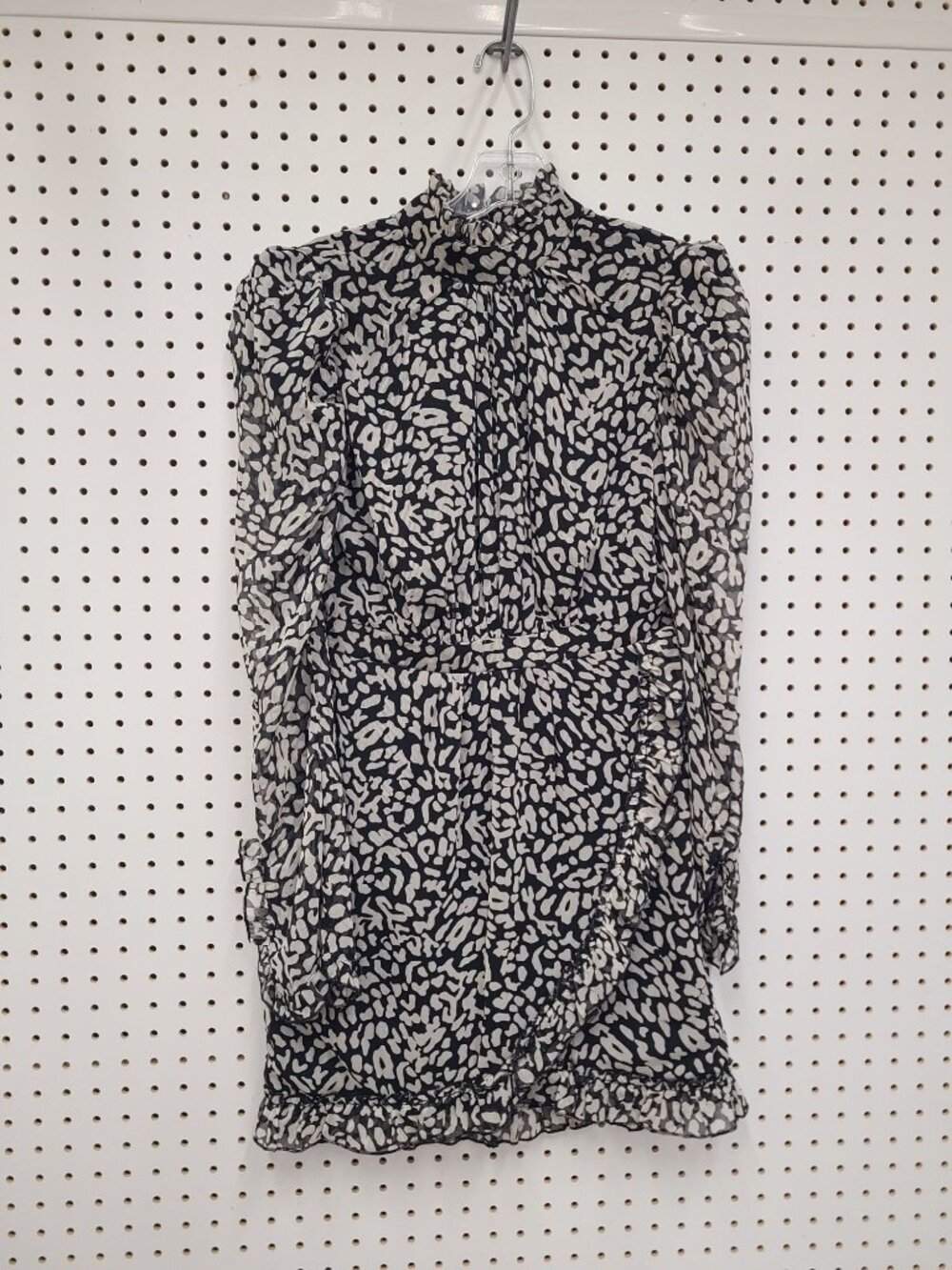 Topshop Womens Black & White Animal Print High Neck Long Sleeve Mini Dress Size